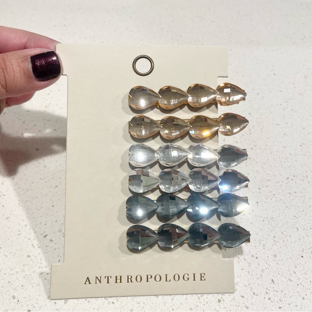 Anthropologie Teardrop Hearts Faceted Hair Clips
